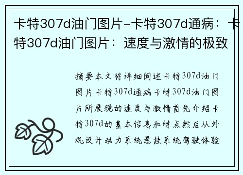 卡特307d油门图片-卡特307d通病：卡特307d油门图片：速度与激情的极致展现
