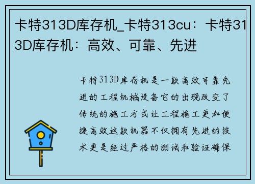 卡特313D库存机_卡特313cu：卡特313D库存机：高效、可靠、先进