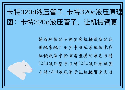 卡特320d液压管子_卡特320c液压原理图：卡特320d液压管子，让机械臂更灵活高效