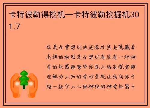 卡特彼勒得挖机—卡特彼勒挖掘机301.7