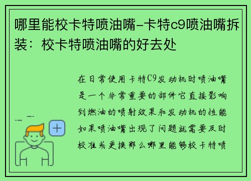 哪里能校卡特喷油嘴-卡特c9喷油嘴拆装：校卡特喷油嘴的好去处
