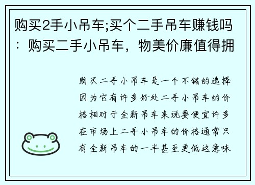 购买2手小吊车;买个二手吊车赚钱吗：购买二手小吊车，物美价廉值得拥有